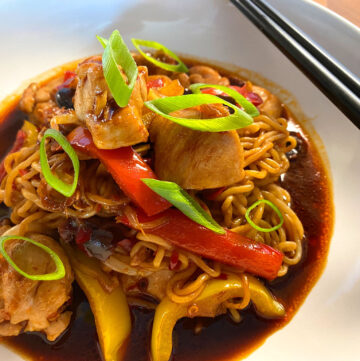 Chinese Noodles & Chicken Stir Fry Close Up