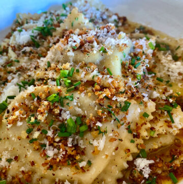 Beef Short Rib Ravioli with Brown Butter, Veal Reduction & Seasoned Breadcrumbs
