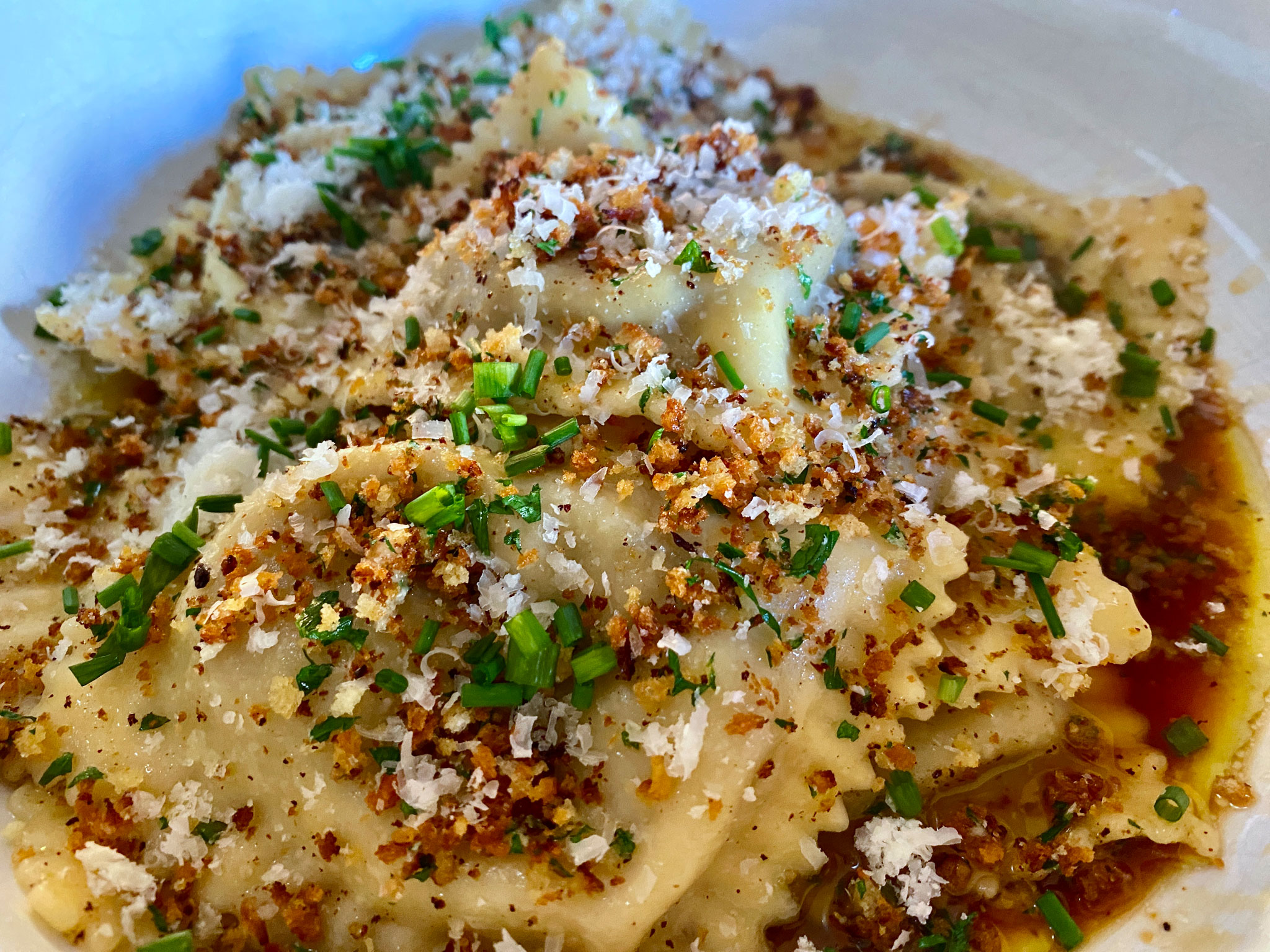 Beef Short Rib Ravioli with Brown Butter, Veal Reduction & Seasoned Breadcrumbs