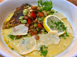 Red Snapper & White Cheddar Grits with Southern Succotash