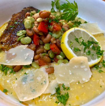Red Snapper & White Cheddar Grits with Southern Succotash